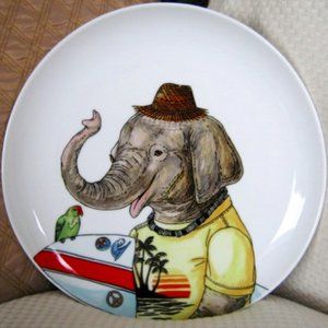 West Elm Elephant Surf Parrot Dapper Animal Salad Plate 8.5" by Rachel Kozlowski
